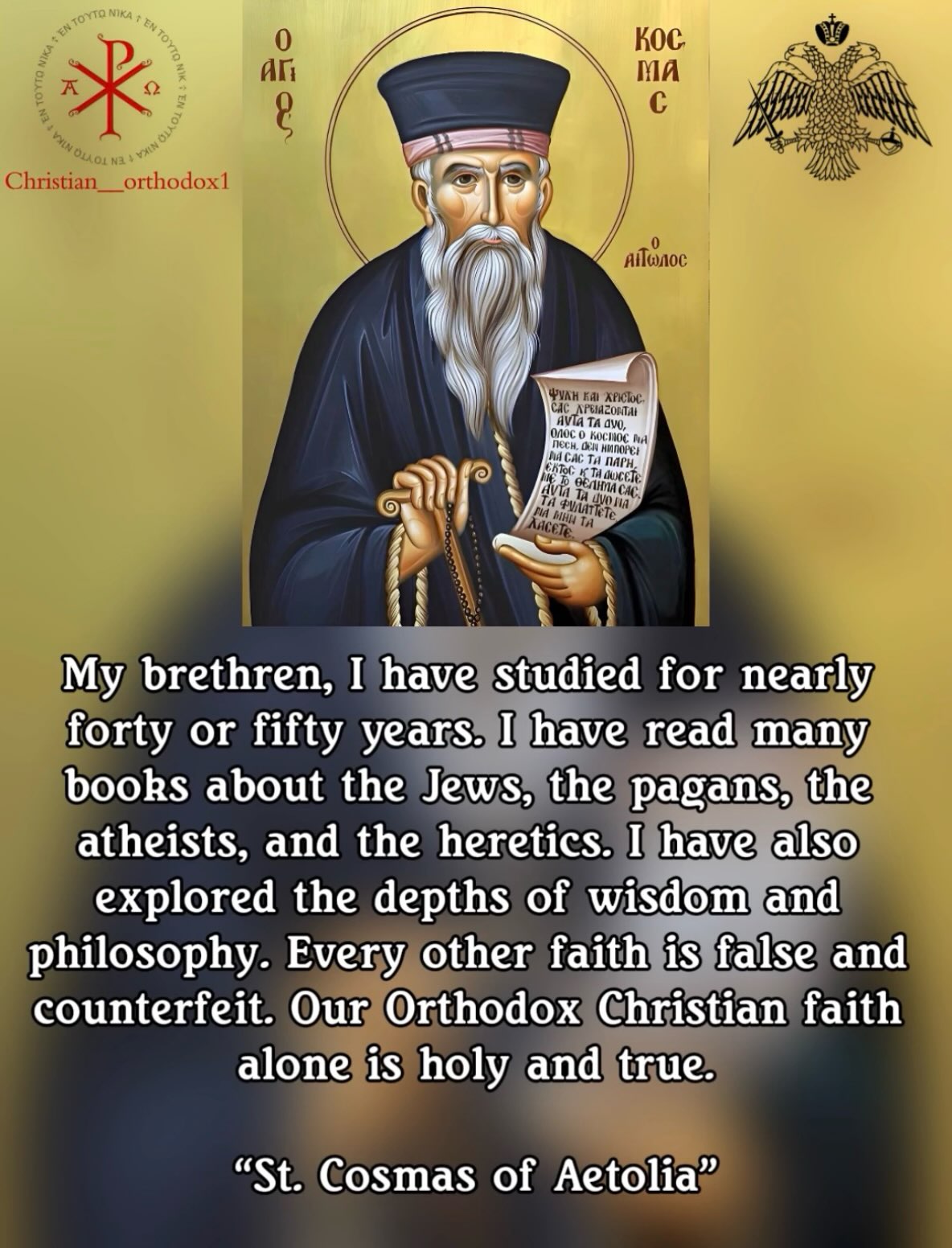 St. Cosmas of Aetolia: Orthodox faith alone true after decades of study