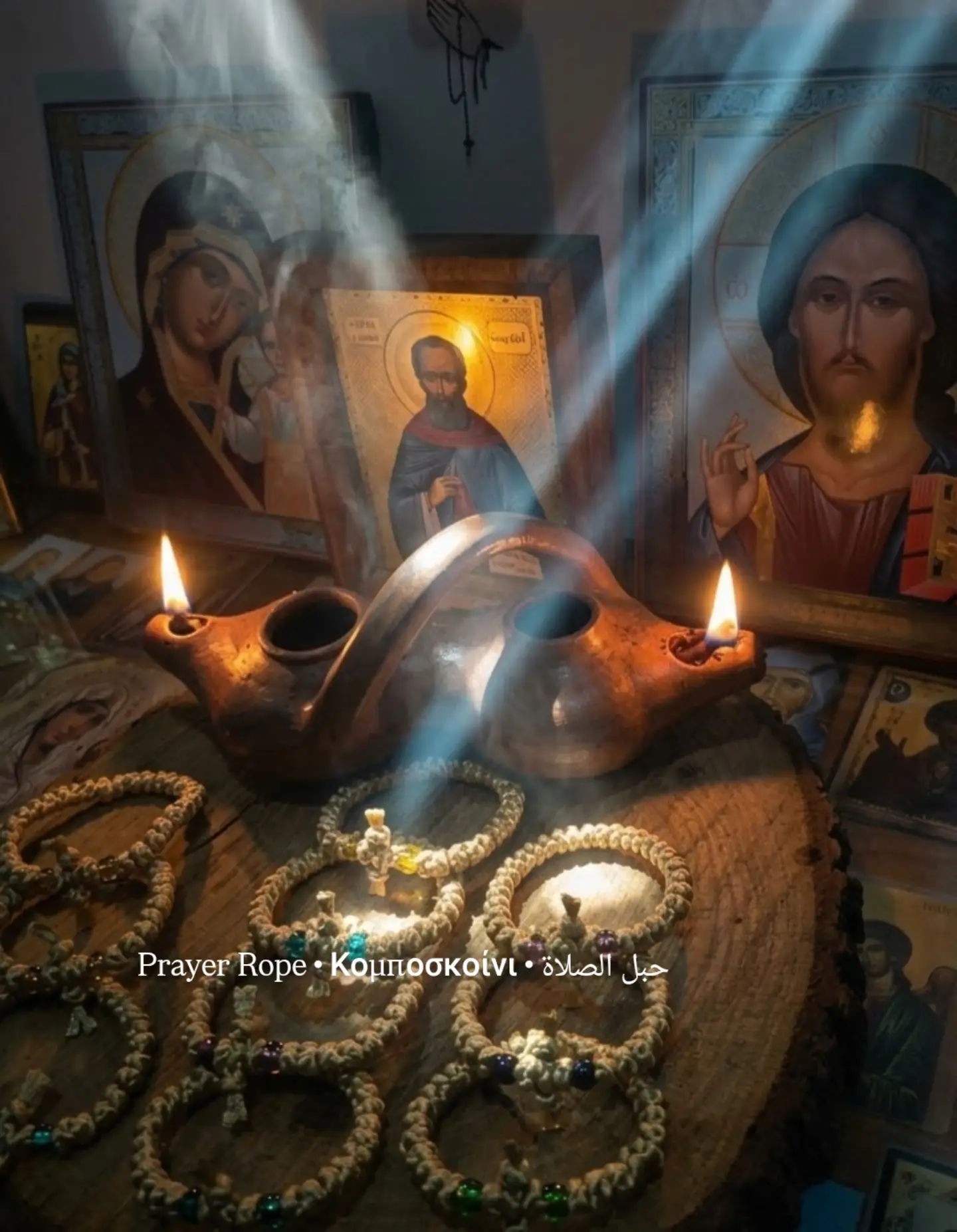 Handmade Orthodox prayer ropes offered with Jesus Prayer